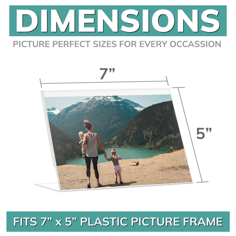 pbf PHOTO BOOTH FRAMES pbf 7x5 Acrylic Sign Holder | 7 x 5 Horizontal Stand Up Slanted Sign Holder | Acrylic Stands for Display | Clear Picture Frame, Menu Table Top Stand, Plastic Flyer Holder (12-Pack) - Image 2